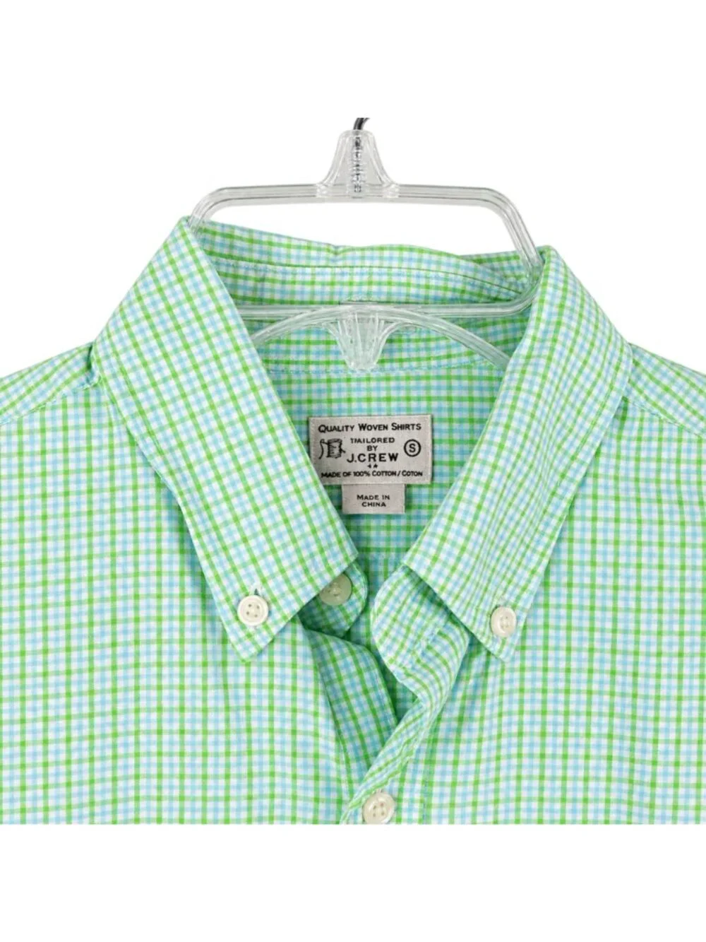 J.Crew Mens S Green Plaid 100% Cotton Slim Fit Button Up Shirt Long Sleeve